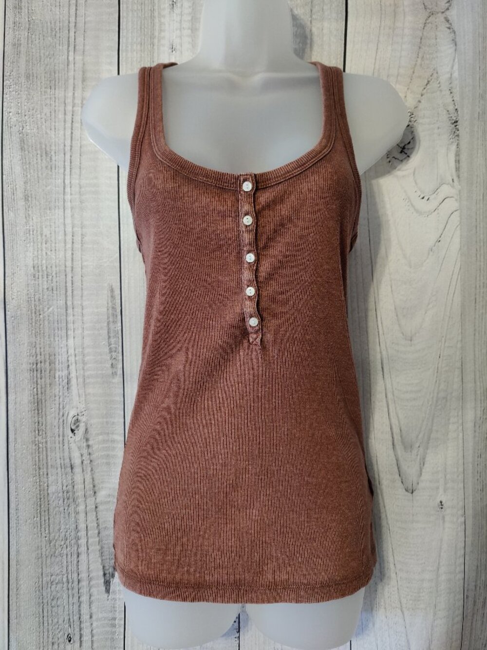 Aerie Real Soft Rust Brown Mineral Wash Racerback Henley Tank